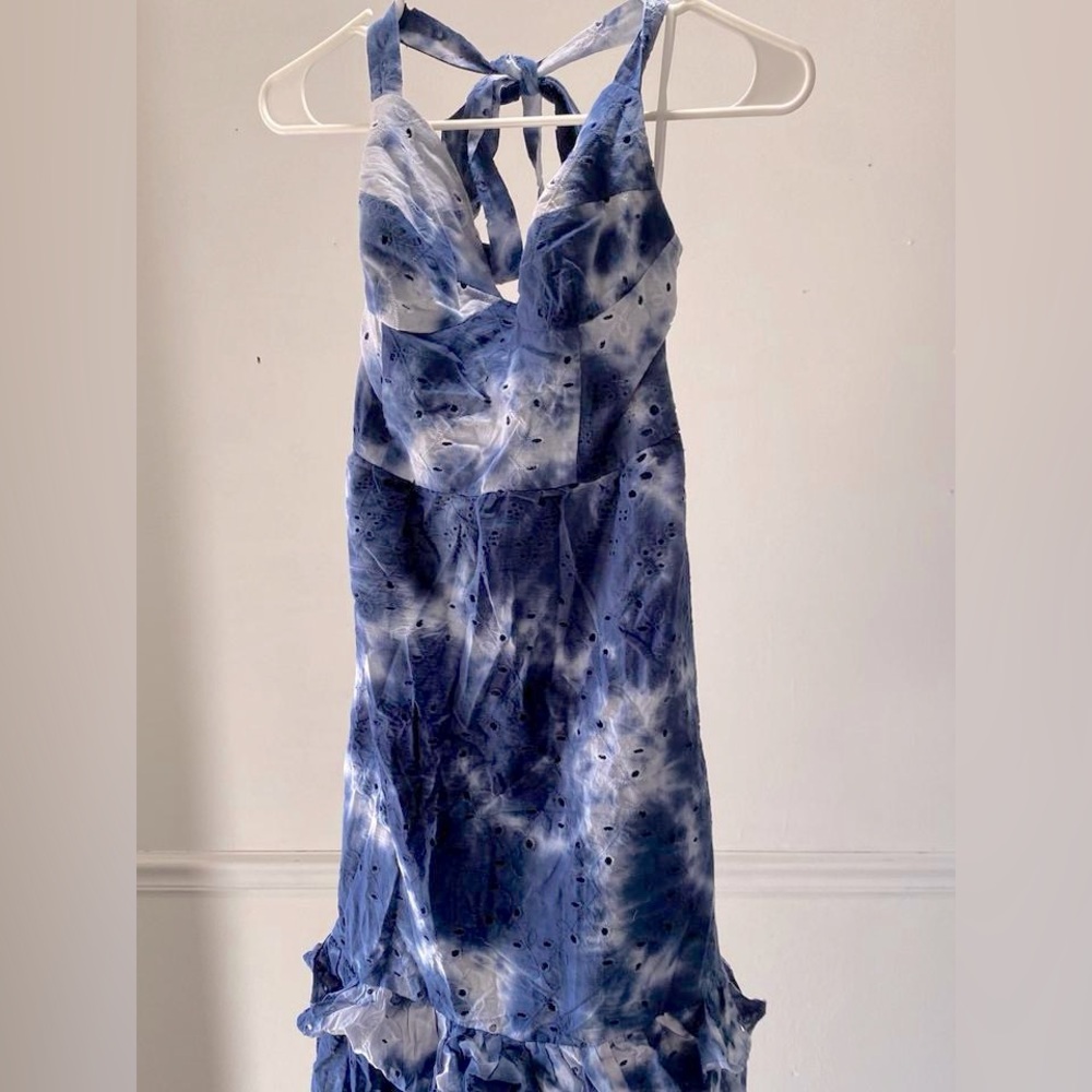 Blue Tie-Dye Halter Dress